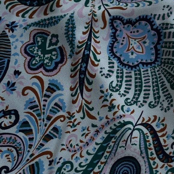 Market & Spruce Top Womens Large Green Floral Paisley Rolltab Blouse - Picture 3 of 10